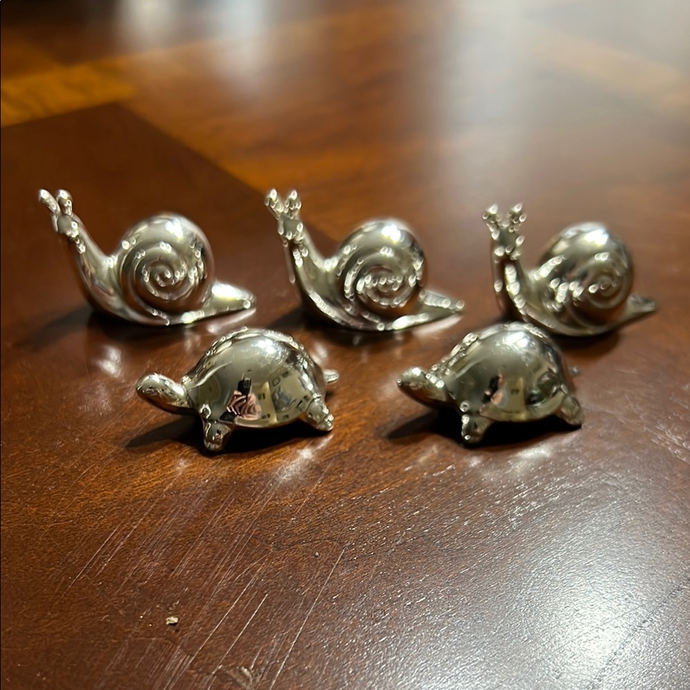 Silver Snail and Turtle Placecard Holders